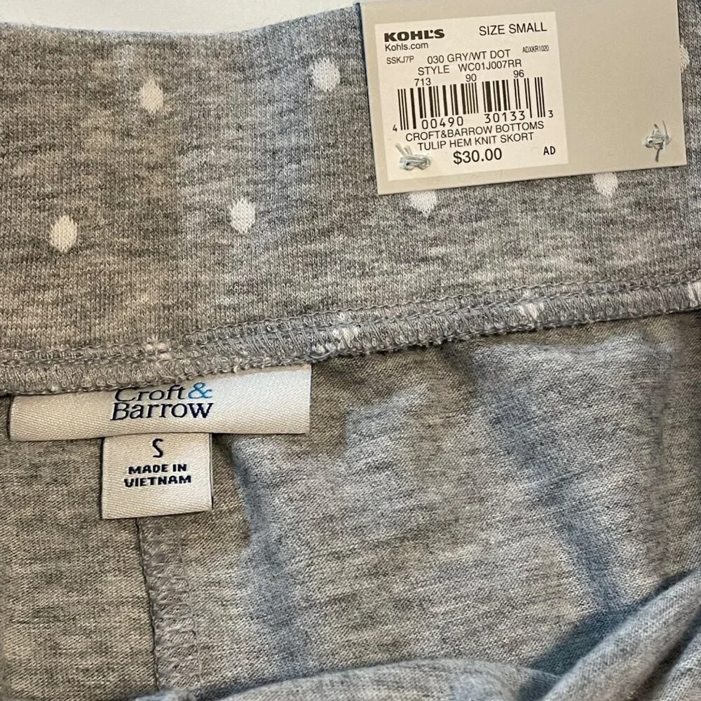 Croft & Barrow Womens Gray Polka Dot Extra Soft Skort - Easy Care & Comfort - Picture 7 of 10